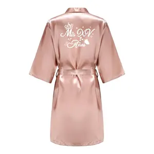 Rose Gold Princess Sweet 15 Years Girl Birthday Party Robes Quinceanera Robe Mis XV Bathrobe Satin Nightgown