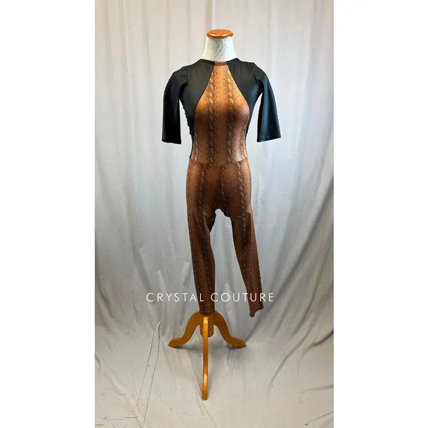 *Brand New* Black and Burnt Orange Snakeskin Unitard with Quarter Sleeves