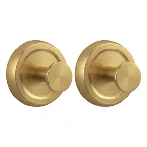Stainless Steel Suction Hooks, 2-Pack Brushed Gold - No-Drill Metal Towel Hooks for Bathroom & Glass Door Wreaths, Waterproof, Reusable & Damage-Free