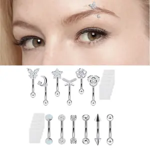 12Pcs 16G Stainless Surgical Steel Curved Barbell Eyebrow Rings Vertical Labret Lip Piercing Jewelry Earrings for Women Men Hypoallergenic Piercing Jewelry