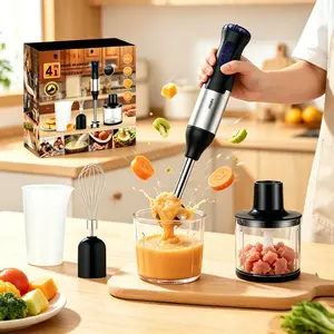 1PCS Adult Family All in One Immersion Blender,200W 110V 60Hz US 2-Prong Plug Stainless Steel Body Plastic Shell Detachable Washable Attachments,for Daily Home Cooking,Baby Food Puree,Smoothie Juice Making-Kitchen Electric Mixer Blender