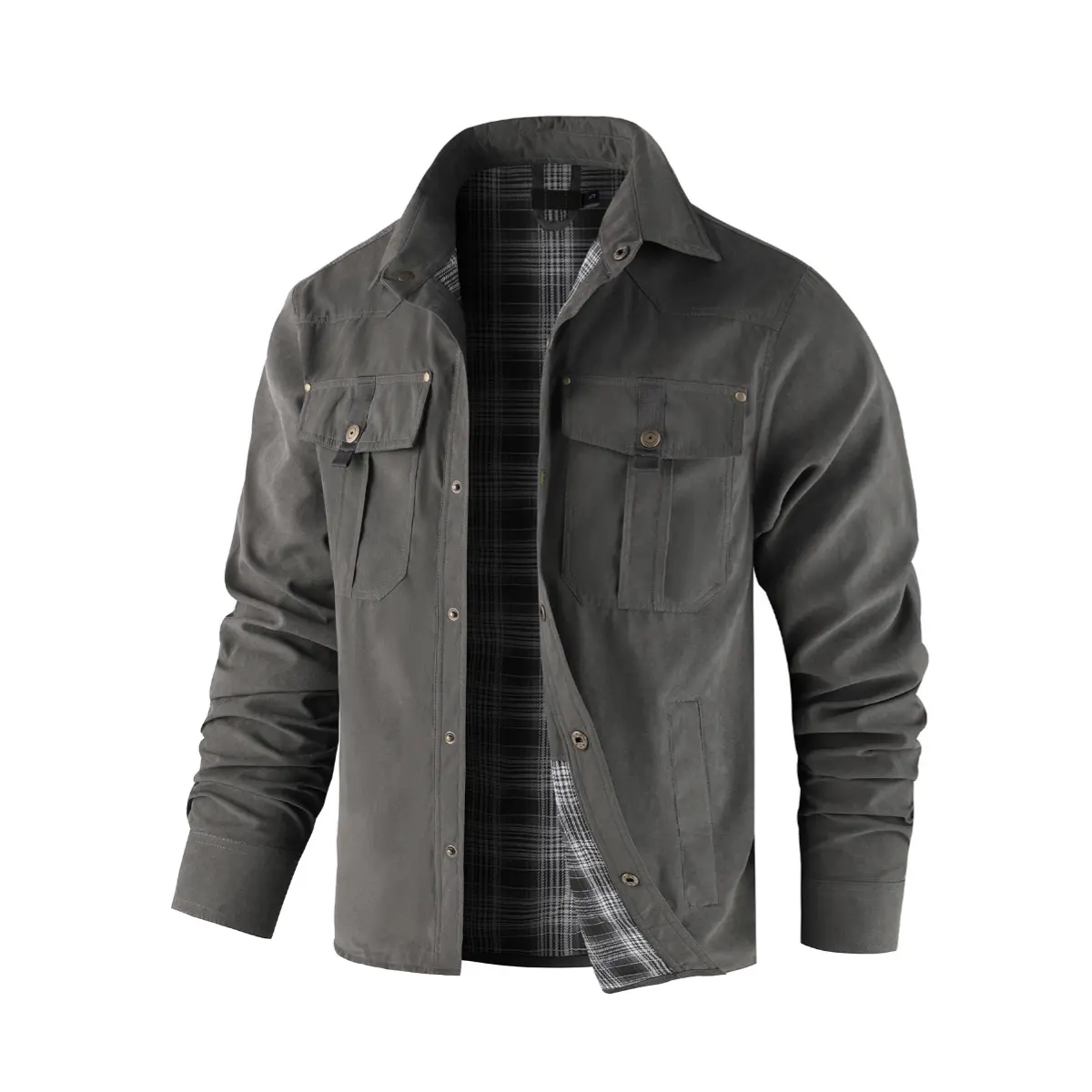 Men's Flannel Lined Shacket JacketPlaid Brushed Lining Cowboy Western TwillOutdoor,summerwins,father'sdaygifts