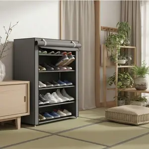 Gray 6-Tier 5-Section Dustproof Non-Woven Fabric Shoe Rack, Space-Saving Home Essentials Storage Organizer for Closet Entryway Small Apartments, Father’s Day Gift
