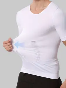 1 Count Men's Posture Support Compression Shaper Shirt, Seamless Design High Stretch Breathable Fabric Athletic Shaping Tops, Tummy Control Chest Support Solid Color Shapewear, Perfect for Gym & Training & Casual Outings, Workout Shapewear Compression