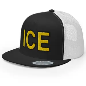 RIVEMUG NX ICE Embroidered Flat Bill Trucker Hat High Crown Adjustable Cap
