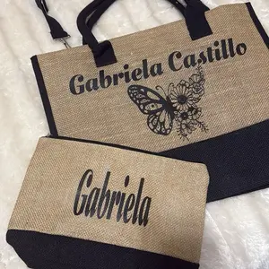 Tote Bag with Handles Personalized Name and Butterfly Design Eco-Friendly Jute Material