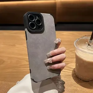 Luxurious Soft-Touch Matte Faux Leather Phone Case Bundle for iPhone 17 16 15 14 Plus 13 12 11 Pro Max with Lens Protection Bumper Silicone Phone Cases & Shock-Absorbing Design Protective Casing, for Iphone 17 Pro Max