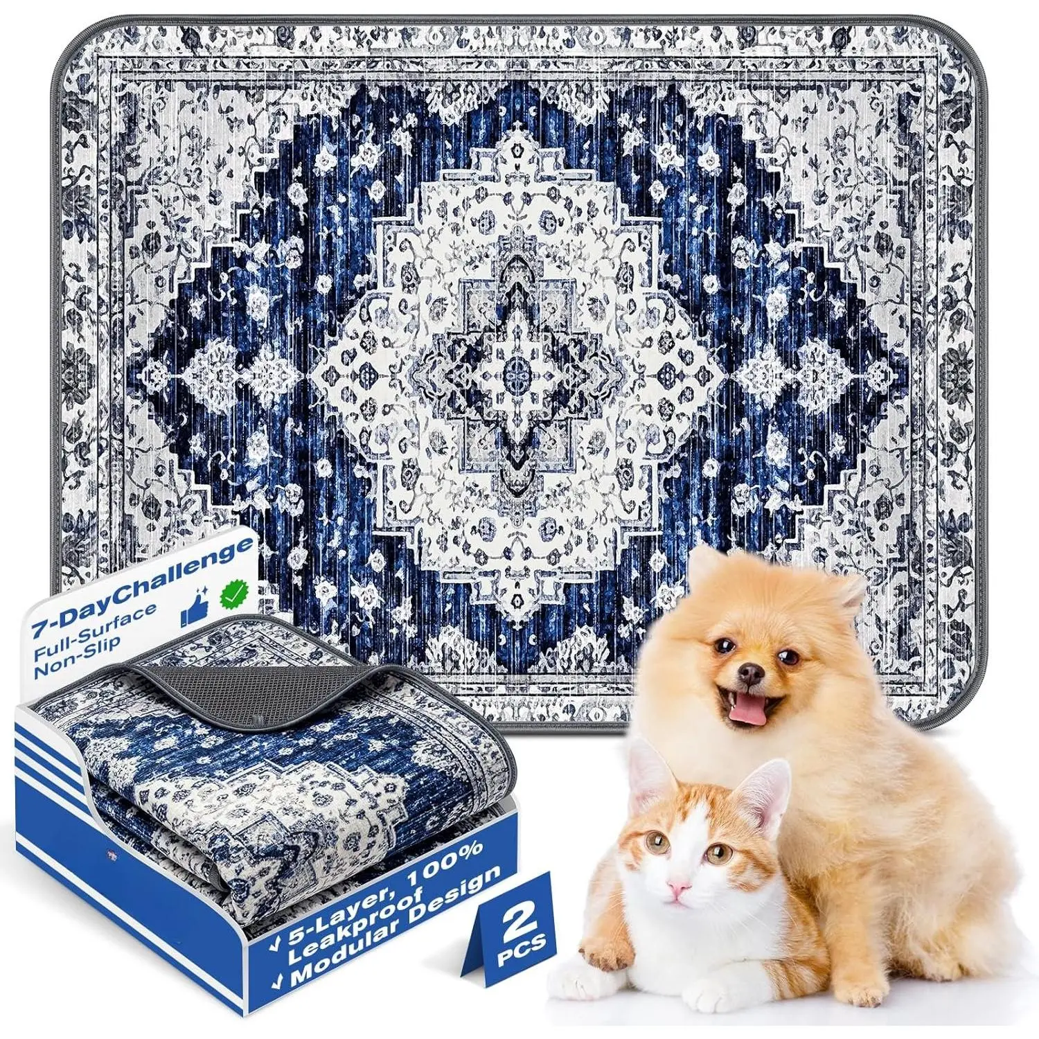 Washable Pee Pads for Dogs and Cats, 2 Pack Absorbent Thick     Puppy Pads,  & Non-Slip Whelping Pads for Potty , Whelping, Playpen, Crate, Prevents Leakage