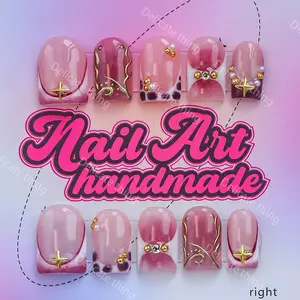 Delicatething Y2K Style Nail Set, Handmade Square Duckbill Nails, 4 Sizes XS S M L, Perfect Gift for Girls, Includes Jelly Glue Crystal Stick