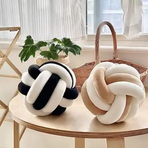 Double Color Knot Ball Pillow, Handmade Dual-Tone Round Plush Cushion, Home Decor Pillow for Sofa Bed Living Room Bedroom, Christmas Gift, Home Decorative Cushion