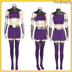 Koriand Cosplay Costume Starfire Women Disguise Dress Purple Skirts Tops 65CM Wig Props Female Halloween Carnival Party Suit