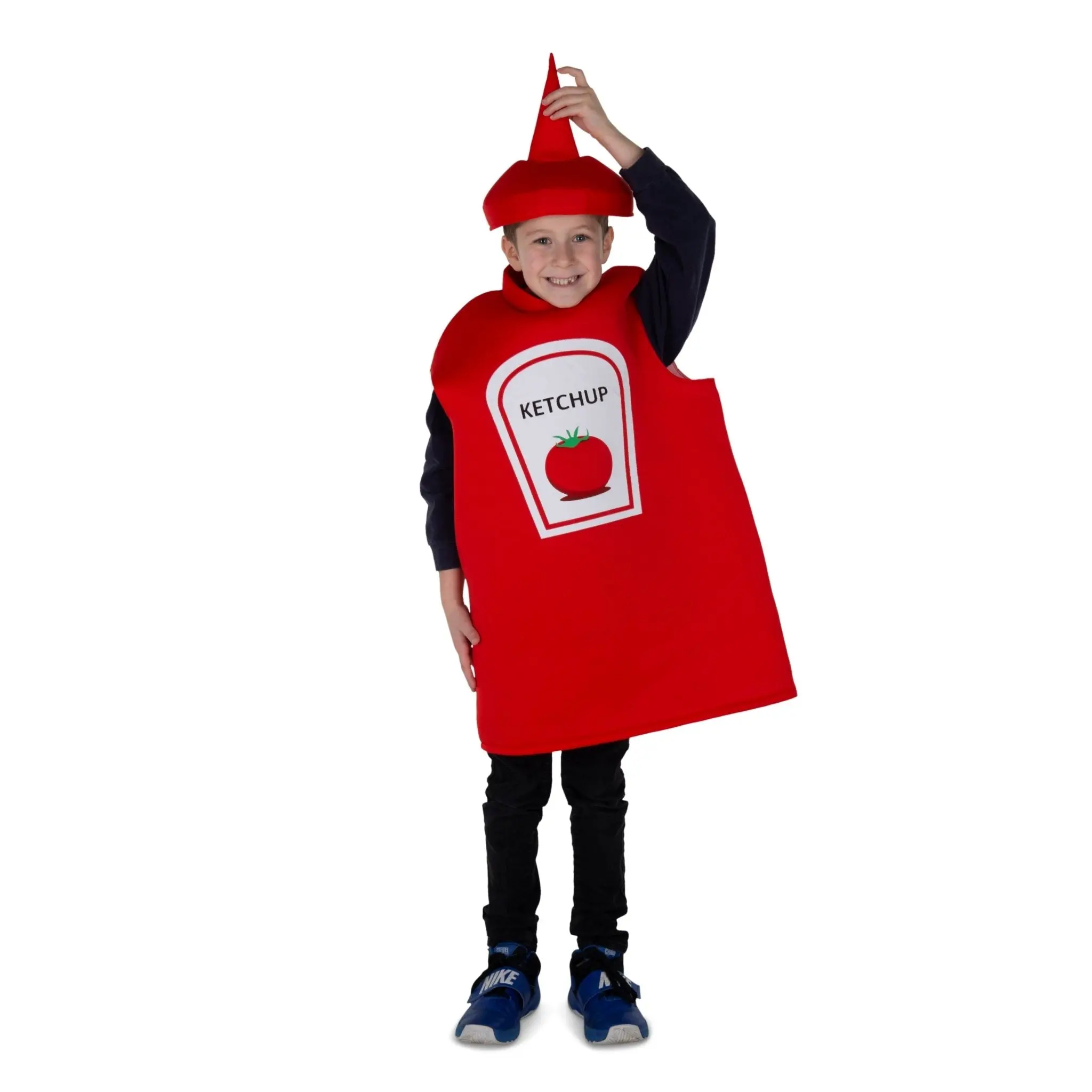 Ketchup Bottle Costume For Kids - Red Tomato Bottle Tunic with Cap - Unisex Funny Costume For Halloween, Role Play, Pretend Play Fun, Theme Party & Cosplay