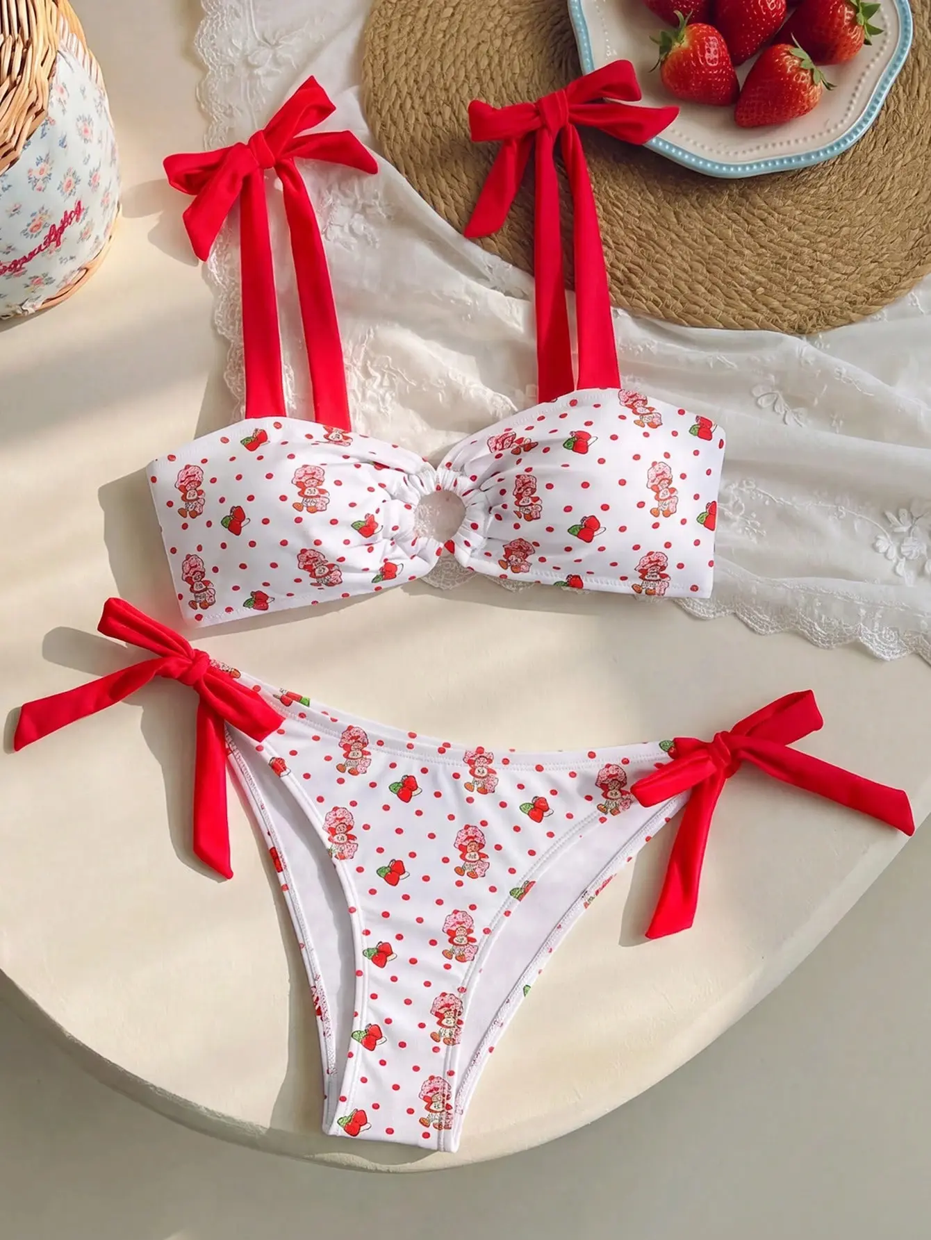 Strawberry Shortcake Polka Dot Swimsuit Set – Cute Retro Strawberry Print