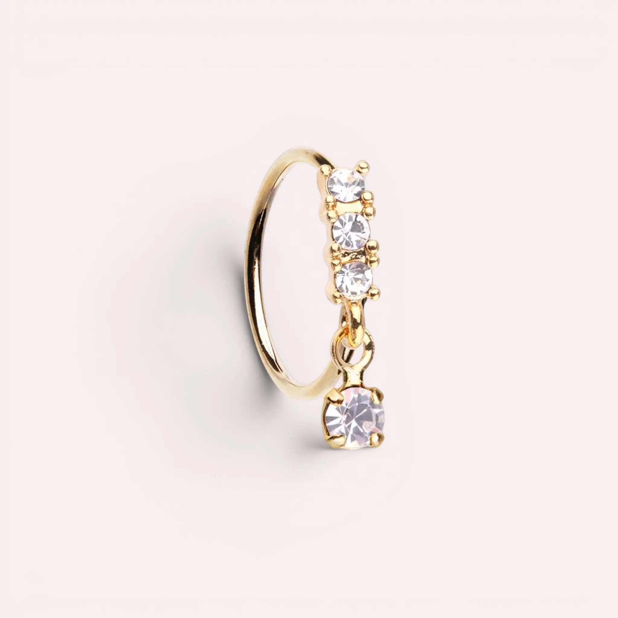20g Gold CZ Dangling Nose Ring. Bendable Sparkling Gem Nose Ring Hoop. Cute Nose Piercing Jewelry. CZ nose ring. trendy accessories Stainless Steel