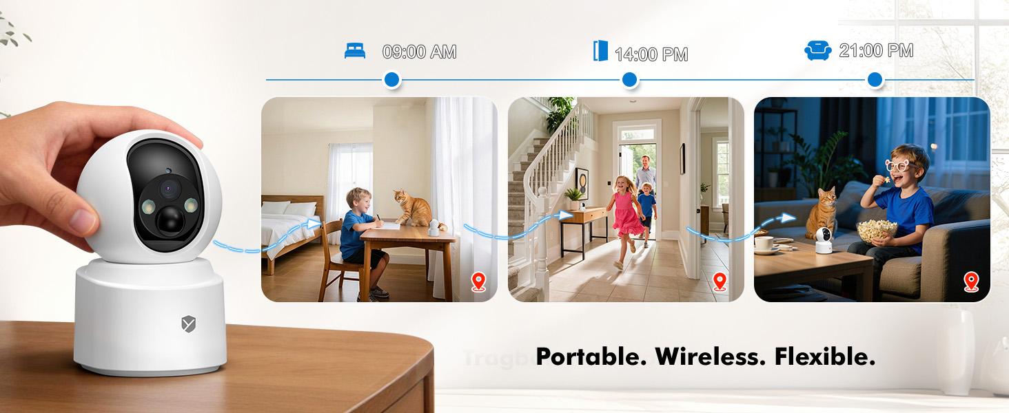 YESPANO indoor battery camera：Long Standby Rechargeable Surveillance Camera with Motion Alert and Spotl，Color  ight Vision, AI Human Detection, 2-Way Audio,  Cloud/SD Storage Protection security cameras for home