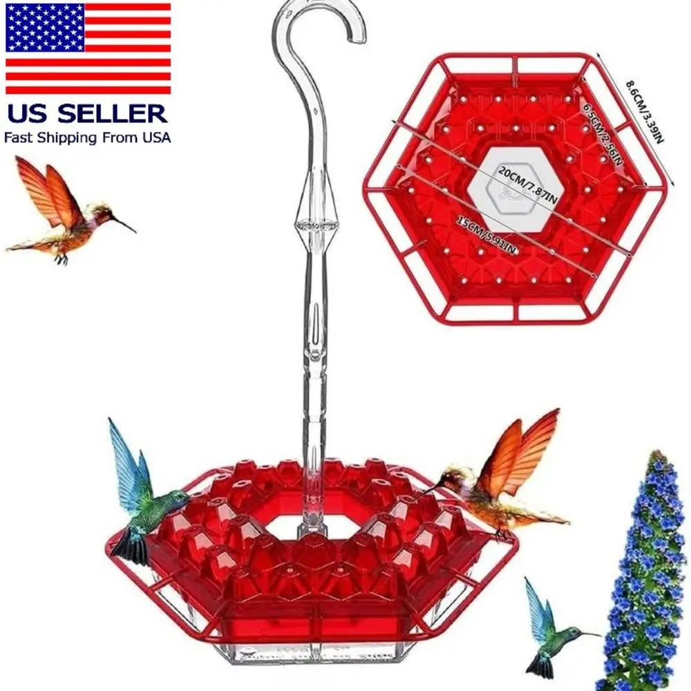 2 Pack Hummingbird Feeders with Ant Moat, 30 Feeding Ports, Leakproof Easy Fill & Easy Clean Nectar Feeder with Hanging Hooks, Outdoor Bird Feeder, Red