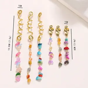 Ethnic Retro Hair Accessories Set - Unique Oversized Braided Ties with Natural Stone Pendants, Versatile Vintage Clips for Dreadlocks, Braided Hairstyles & Daily Boho Styling