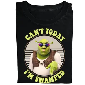 Shrek Can't Today I'm Swamp T-Shirt, Funny Movie Meme Novelty Graphic Shirt, Y2K Grunge Aesthetic Streetwear Tee, Crew Neck, Short Sleeve, Cotton, Gift for Humorous Him Her, Men And Womenswear Top