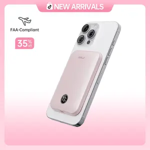 iWALK 5000mAh Magnetic Wireless Power Bank for Smartphones, Mobile & Cellphone Devices, Ultra Slim 0.5in PD 18W Fast Charge, Pink, Smart LED Display, Travel-Friendly, Magnetic Attachment, USB-C Cable Chargeable Electronic Accessory