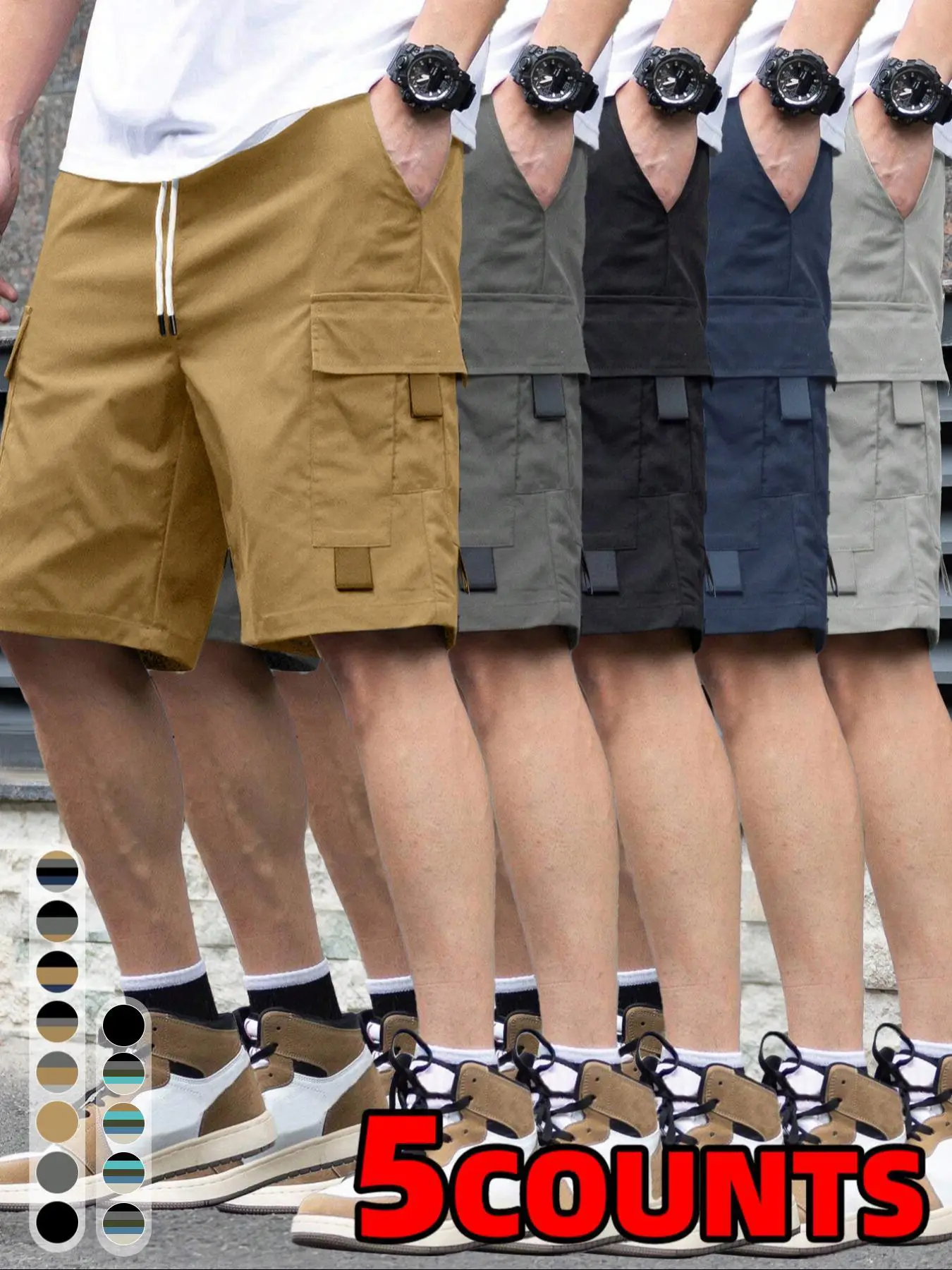 Men's Solid Color Drawstring Waist Cargo Shorts, Casual Comfy Flap Pocket Shorts for Summer, Men's Bottoms for Daily Wear