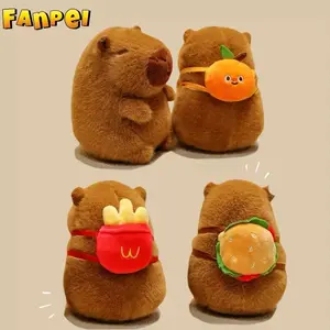 Cute Capybara Plush Toy with Snack Backpack, 4 Styles (Orange, Fries, Burger), Fluffy Stuffed Animal