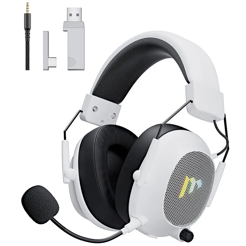 Mytrix Tac Master 2.4GHz Wireless Gaming Headset with Noise Canceling Microphone for PC PS4 PS5 Mac Bluetooth 5.3 RGB Light Surround Sound 48H Battery Black