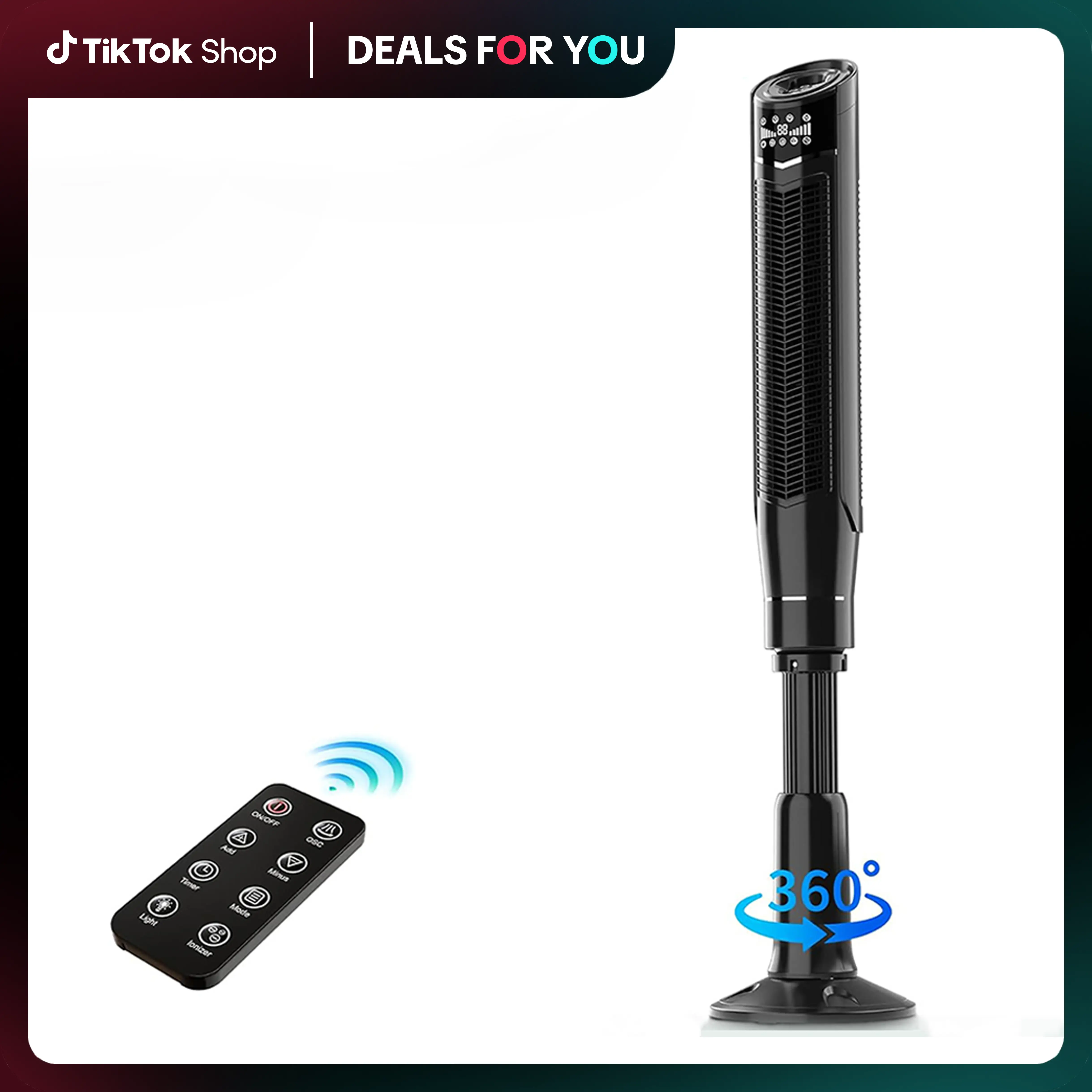 ZAFRO Tower Fan Quiet Cooling 24H Timer Remote Control Powerful Standing 8 Wind Speed 3 Wind Modes Ionizer Mode Bladeless Floor Fans Portable LED Disp