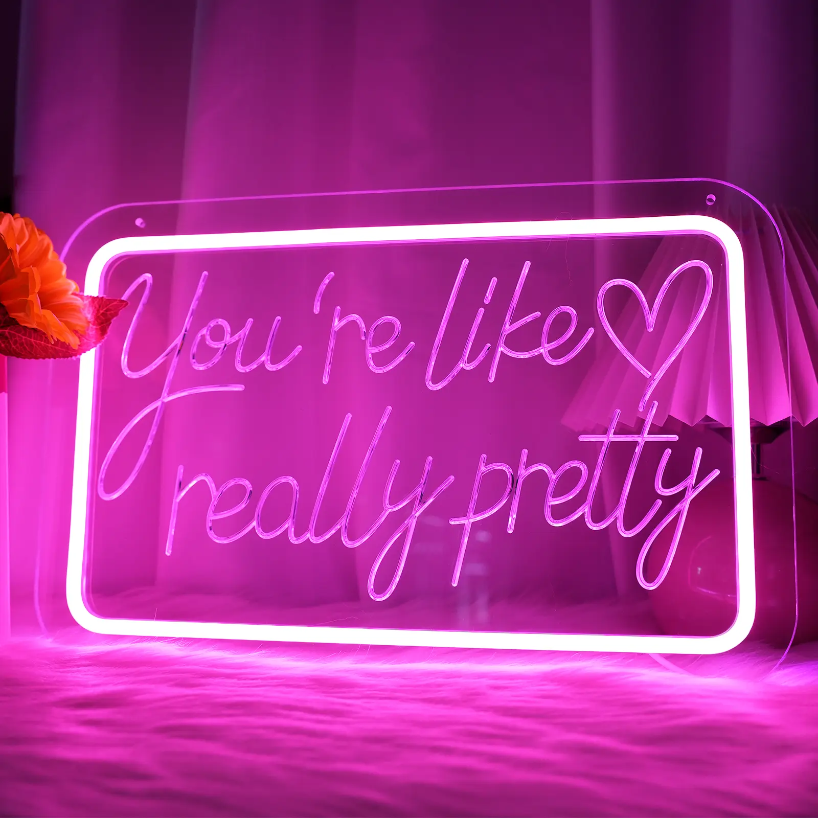 " You're Like Really Pretty" Pink Acrylic Neon Sign - USB-Powered Pink Neon Lights with LED Light Letters, Wall Decoration for Girls' Rooms Vanity, Home Improvement Novelty Lighting Gift