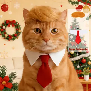 Novelty Funny Pet Costume Set| Plaid Fleece Pajamas with Wig & Tie for Small Pets