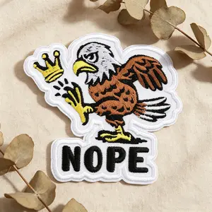Nope No Kings Eagle Embroidered Patch, Stylish Embroidery Design, Unique Embroidery, Adhesive Iron-On, Suitable for Clothes, Jackets, Hats, Accessories, 1 Piece