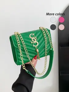 Women's Fashionable Chain Strap Crossbody Bag, Casual Versatile Solid Color Shoulder Bag for Daily Used, Trendy All-match Commuter Bag, Chic Chain Crossbody, Casual Crossbody Bags