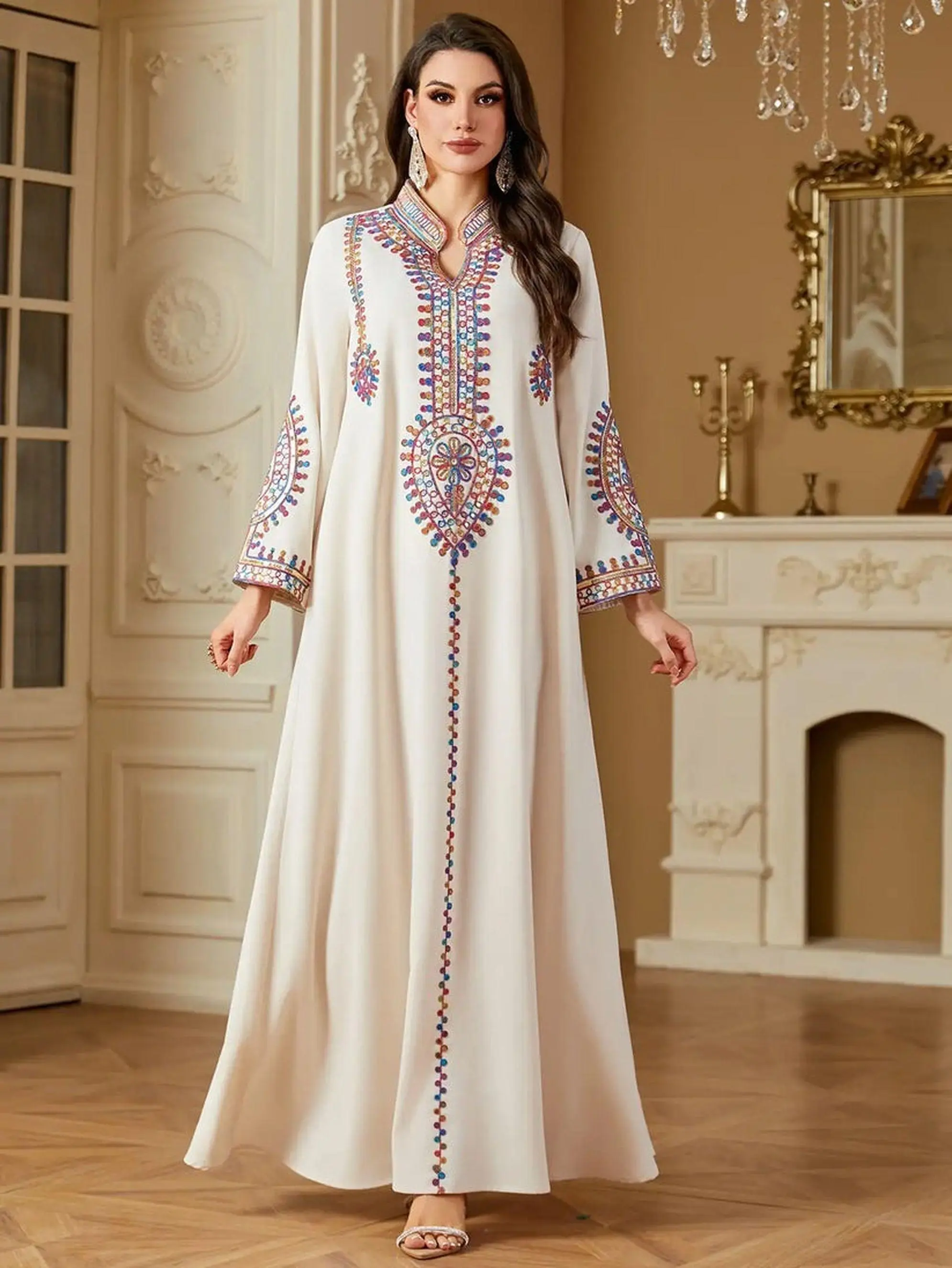Elegant Embroidered Muslim Abaya Dress for Women Middle Eastern Kaftan Maxi with V Neck Long Sleeve Dubai Turkish Moroccan Islamic Clothing Modest Eid Prayer Outfit Plus Size Ramadan Party Dress - TikTok Elegant Embroidered Muslim Abaya Dress for Women Middle Eastern Kaftan Maxi with V Neck Long Sleeve Dubai Turkish Moroccan Islamic Clothing Modest Eid Prayer Outfit Plus Size Ramadan Party Dress - TikTok