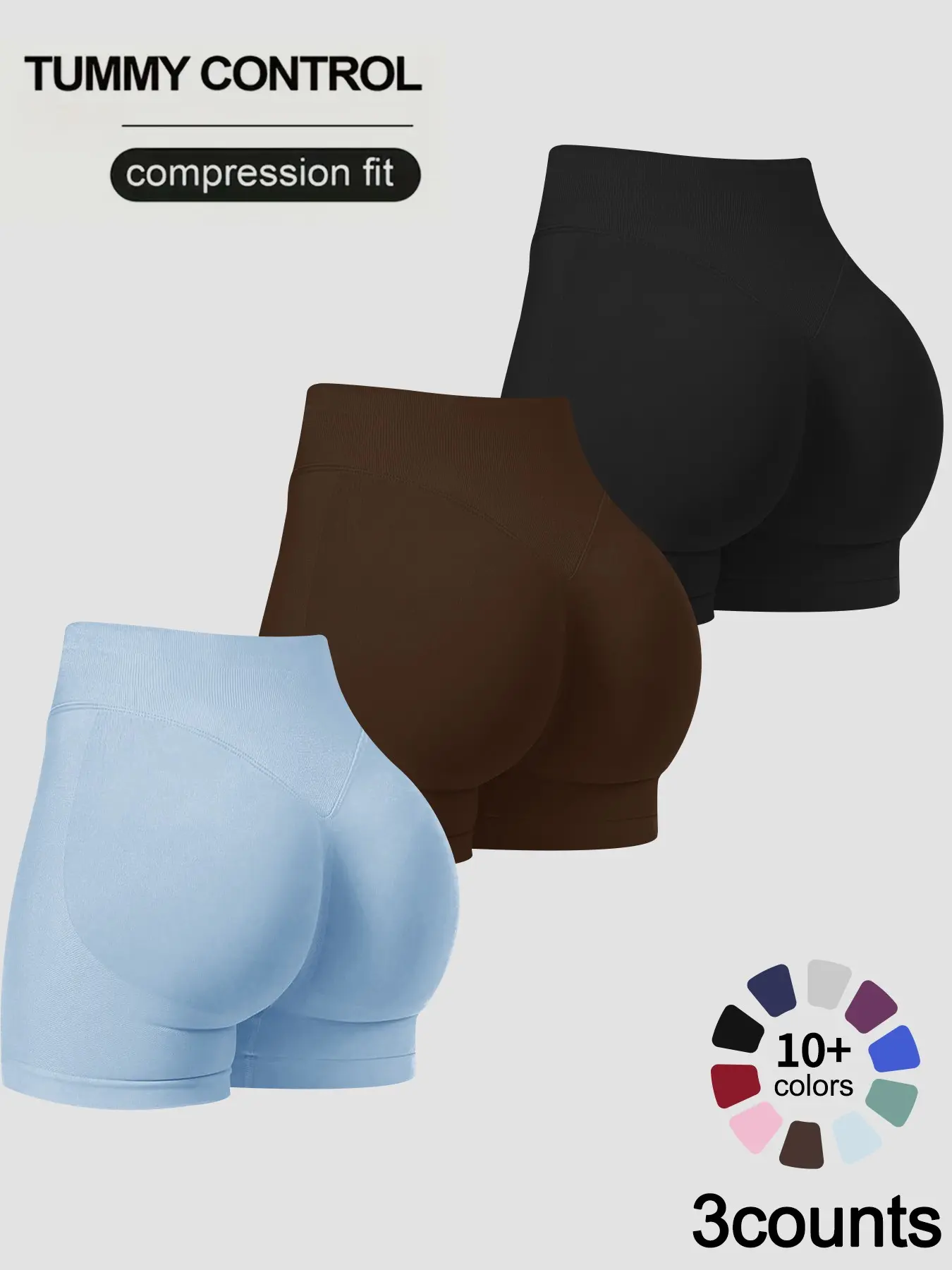 3Pcs Gym Shorts, Athletic Compression Shorts, Women Workout High Waisted Scrunch Butt Lifting Tummy Control Seamless Compression Stretch Yoga Shorts Biker Booty Shorts Casual Stylish Everyday Wear for All Seasons