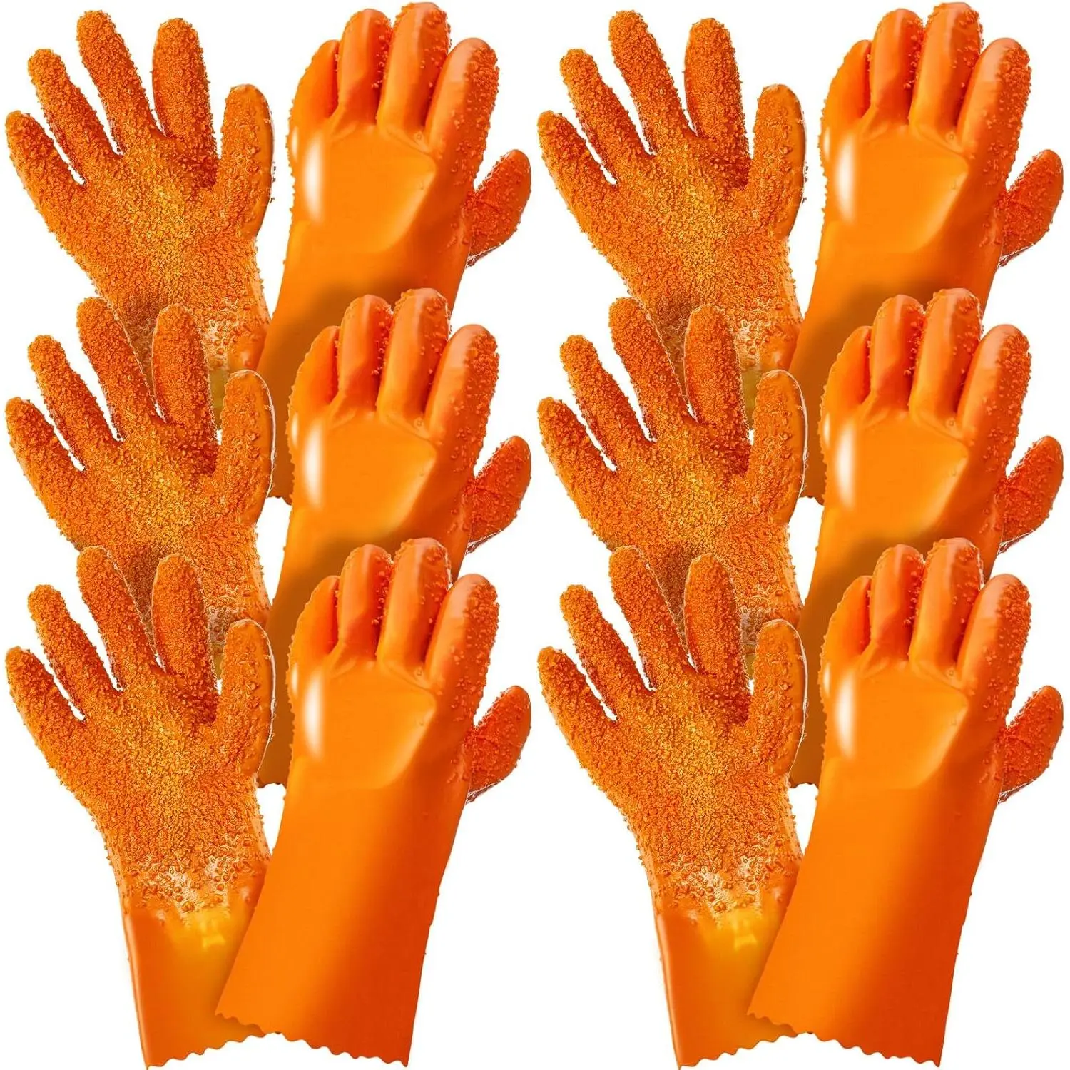 6 Pairs Orange PVC Sewer Gloves, Abrasion-Resistant Waterproof Reusable Plumbing Snake Gloves, Drain Accessory for Plumbers