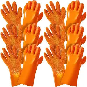 Sewer Gloves Plumbing Snake Gloves Abrasion Resistant PVC Drain Accessory for Men Women Plumber Tools Orange 6 Pairs Waterproof & Reusable