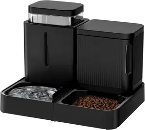 Gravity  Feeder and Water Dispenser, 2 in 1 Automatic  Feeder with 180  Rotatable, 2 Pack Pet Self Feeding Large Capacity for Small Medium  Puppy Kitten, Black, 0.8 Gallon x 2