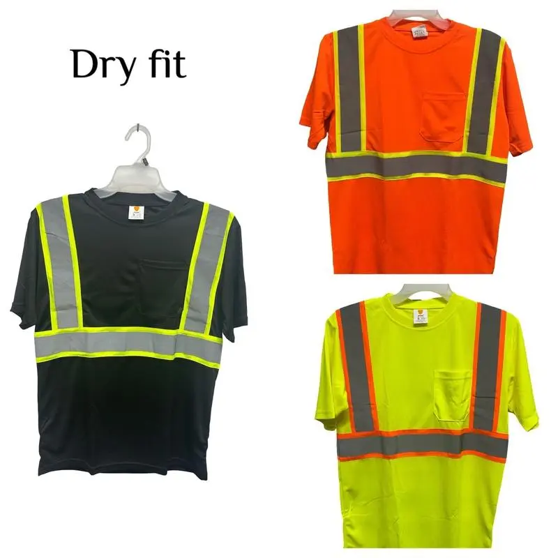 SG Hi-Vis Breathable Reflective Safety short Sleeve Crew Neck Pocket T-Shirt - Men's Top with Reflective Design - Menswear