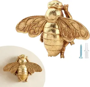 Gold Resin Bee Figurine, 3D Bee Wall Hanging Art Sculpture, Vintage Nature Decorative Collectible for Indoor Home Decor(S)
