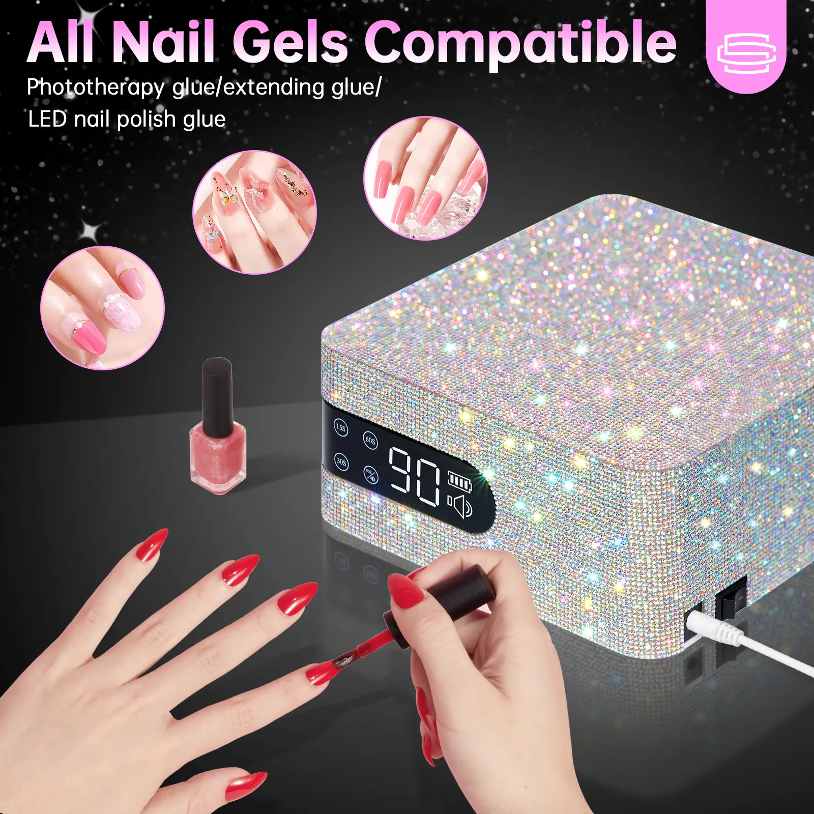 CHRISTINE SHELLY UV LED Nail Lamp Wireless 96W, Rechargeable Nail
