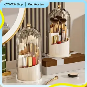 Makeup Brush Holder Organizer with Lid,360Rotating Clear Dustproof Makeup BrusheOrganizer Boxes for Vanity Desktop BathroomCountertop vanitydresser White Cozyvibes Container Set Plastic