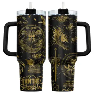 34HD 40oz Dragon Storm Fantasy Tumbler with Handle, "Fly or Die" Insulated Stainless Steel Travel Mug, Cupholder Friendly Bookish
