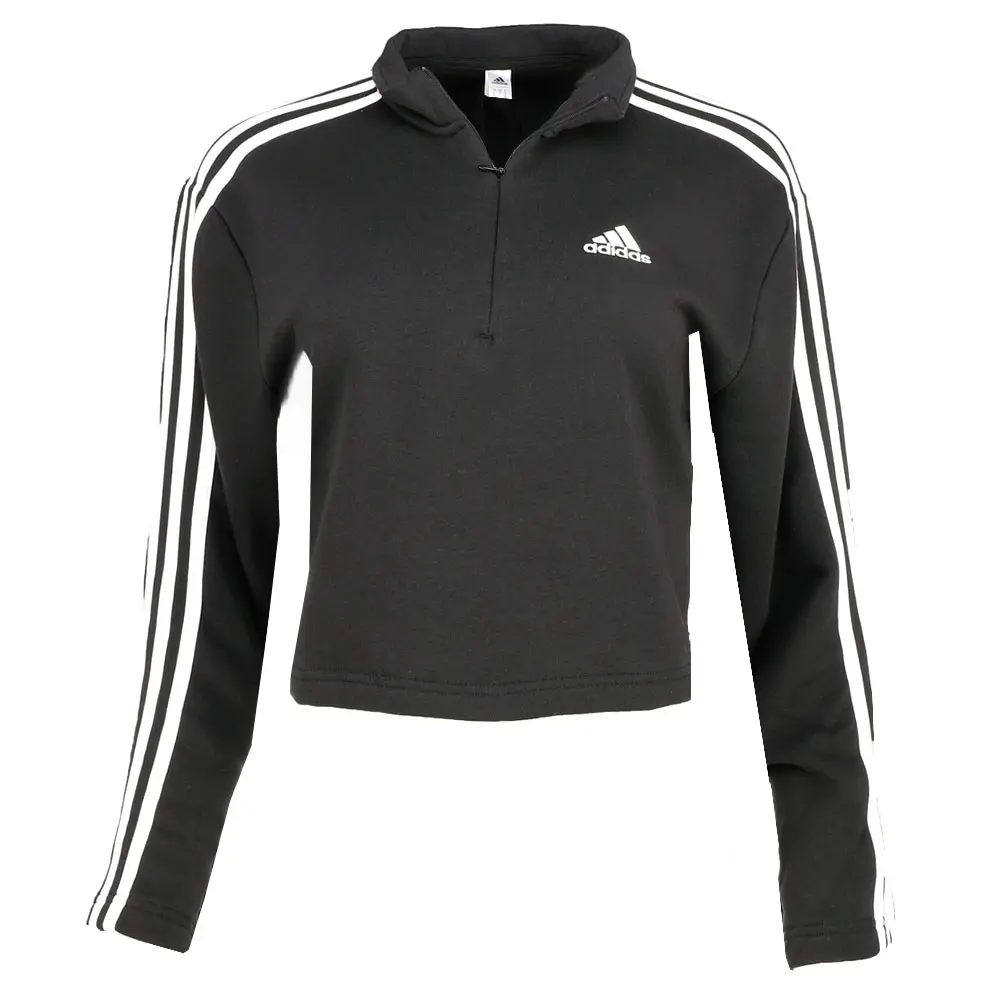 adidas Womens Essentials 3-Stripes Fleece Quarter-Zip Sweatshirt Training Casual - Black adidas Womens Essentials 3-Stripes Fleece Quarter-Zip Sweatshirt Training Casual - Black