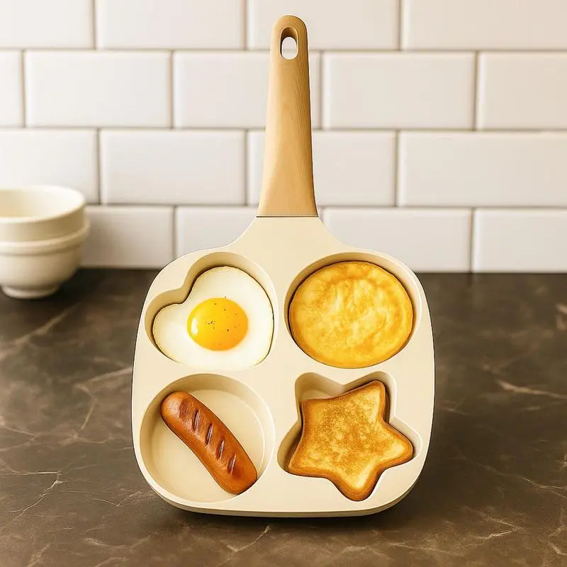 Cute 4-Hole Star Egg Pan, Nonstick Breakfast Skillet for Pancakes, Eggs & Sandwiches, Easy-Clean Kitchen Gadget for Family Breakfast, Kids Meals, Back to School & Gift Giving