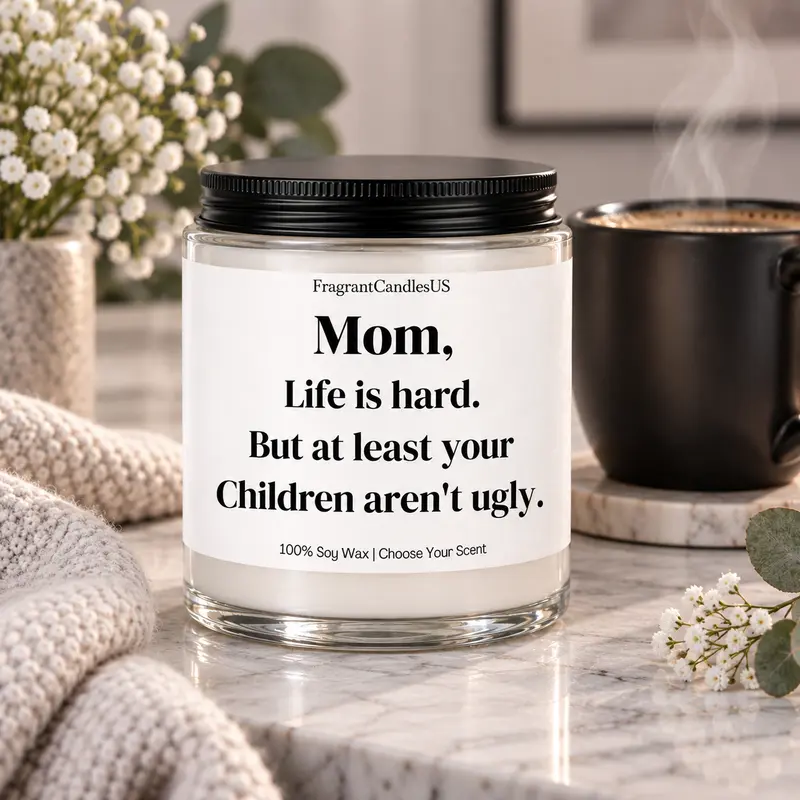 Mom gifts, Mom Life Is Hard Candle – Funny Gifts for Mom, Christmas Gift for Mother, Birthday Present for Mama, Nana, Stepmom & Bonus Mom, Holiday Stocking Stuffer, White Elephant Gift, Thanksgiving, Candle gifts, Mother's Day, Winter Scented Soy Candle,
