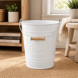 Autumn Alley Farmhouse Bathroom Trash Can with Wooden Handle – Rustic White Metal Waste Basket for Bathroom, Bedroom, Office & Country Home Décor