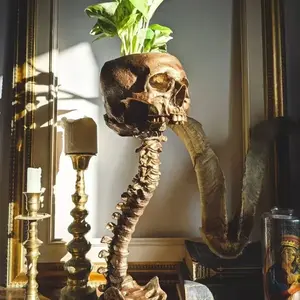 Unique Skeleton Spine Skull Planter, Tall Gothic Vase for Indoor Plants, Spooky Room Aesthetic, Decorative Plant Container