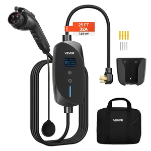 【Father's Day gift】VEVOR Level 2 EV Charger, 32 Amp Adjustable Current, 240V Electric Vehicle Portable Charger with 25 ft Charging Cable, NEMA 14-50P Plug, LCD Display, Plug-in Home Car Charging Station for SAE J1772 E