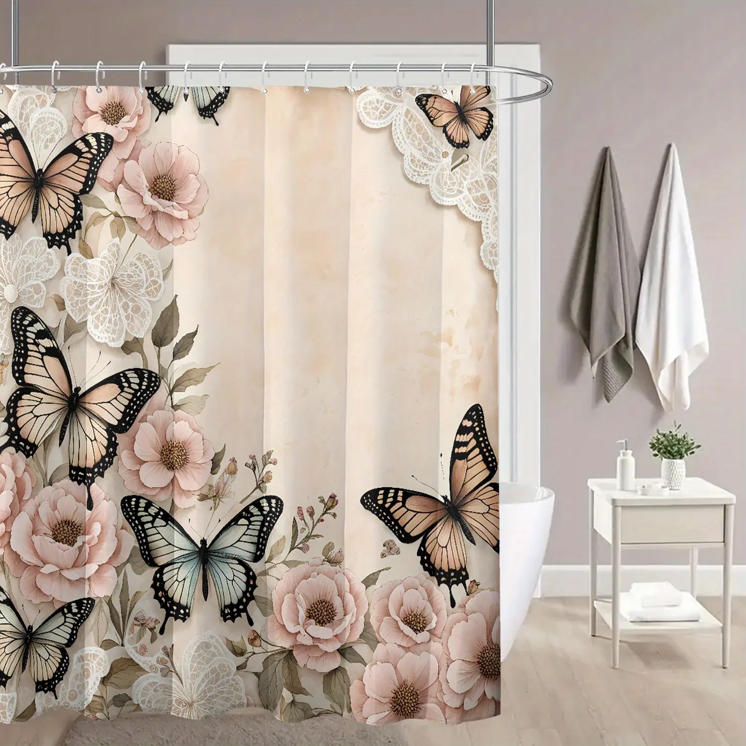 [Back to School] Butterfly Printed Shower Curtain, 72 x 72 inches, For Windows and Walls, Bathtub Bathroom Home Decor, Four Seasons Universal