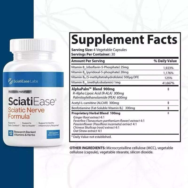 Sciatic Nerve Support - Extra Strength with Vitamins B, Turmeric & Herbal Extracts - Sciatica Relief Pain & Leg Discomfort - 120 Capsules Dietary Supplement Healthcare