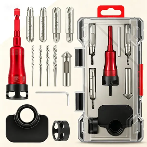 5-Piece Counterbore 1/4 Hex Shank Chamfering Drill Bit Set, Quick Change Bi-Directional Cutting Edges, Adjustable Bearing Depth Stop, Easy to Use Reusable Precision Tool for Woodworking, MDF (Ideal for Slow Speeds)